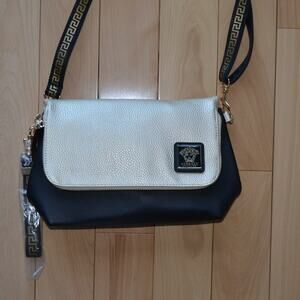 Versace Parfums Faux Leather Shoulder Crossbody Bag Medusa Gold Black